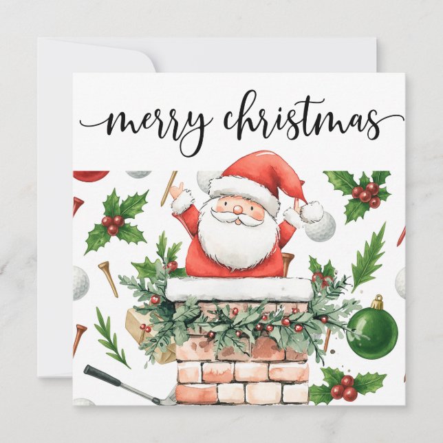 Cartes Pour Fêtes Annuelles Golf Santa Claus avec thème Noël Salutation (Devant)