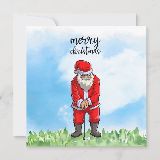 Cartes Pour Fêtes Annuelles Golf Santa Claus est golfeur à Noël (Devant)