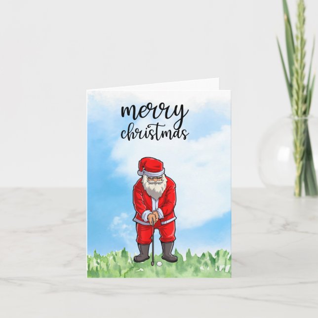 Cartes Pour Fêtes Annuelles Golf Santa Claus est golfeur à Noël (Devant)