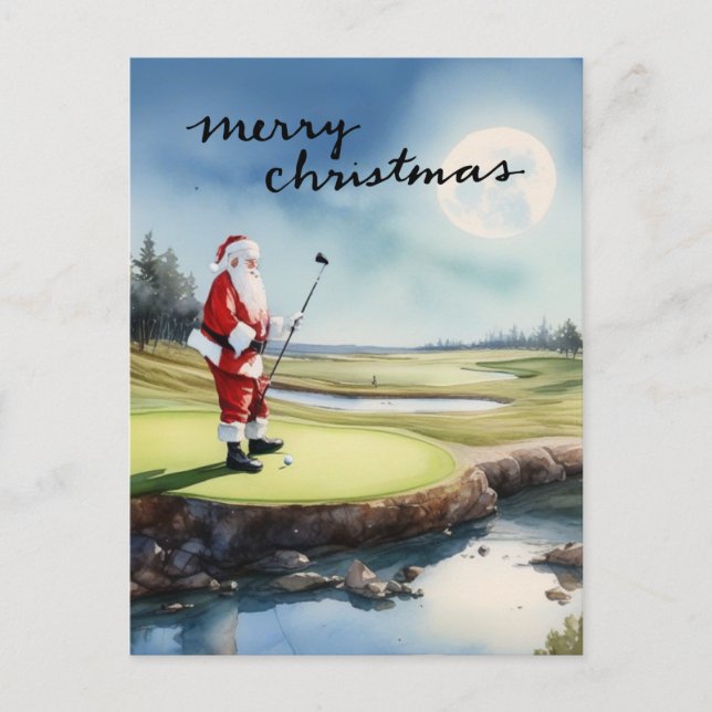 Cartes Pour Fêtes Annuelles Golf Santa Claus golfeur Thème de Noël (Devant)