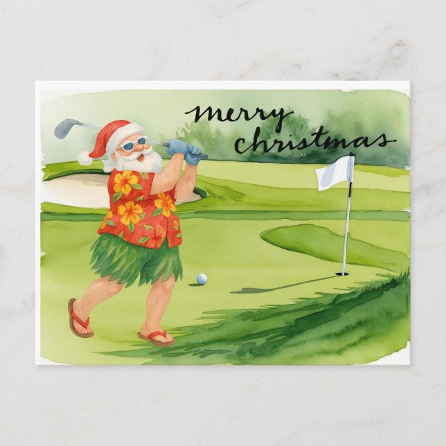 Cartes Pour Fêtes Annuelles Golf Santa Claus golfeur Thème de Noël (Devant)
