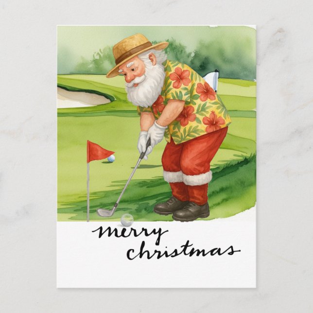 Cartes Pour Fêtes Annuelles Golf Santa Claus golfeur Thème de Noël (Devant)