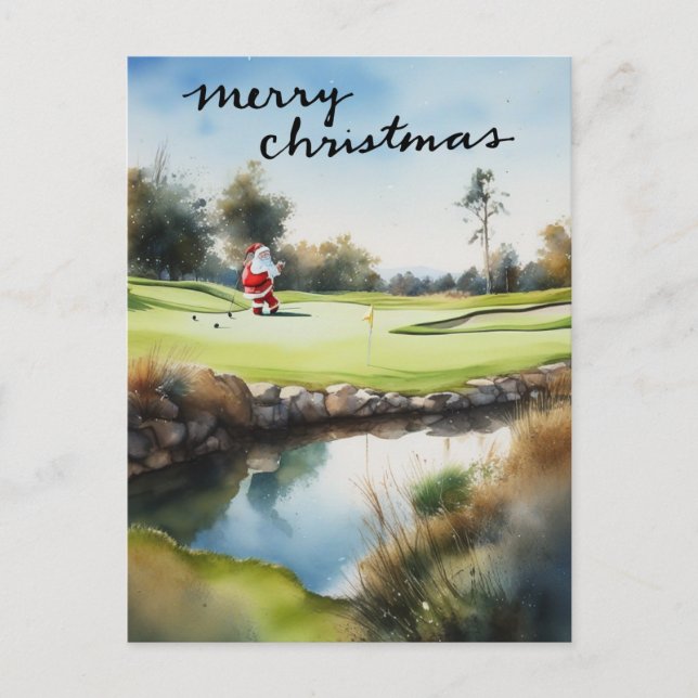 Cartes Pour Fêtes Annuelles Golf Santa Claus golfeur Thème de Noël (Devant)