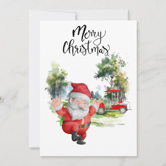 Cartes Pour Fêtes Annuelles Golf Santa Claus pour l'aquarelle de Noël de Golfe (Devant)