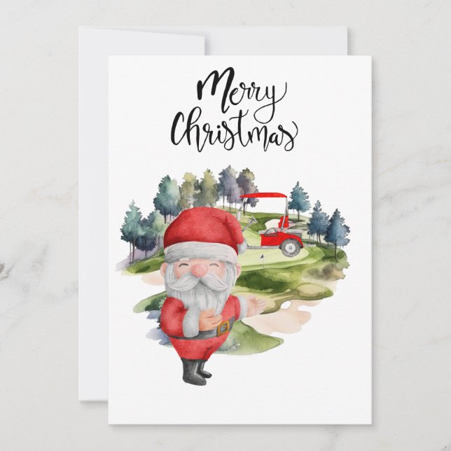 Cartes Pour Fêtes Annuelles Golf Santa Claus pour l'aquarelle de Noël de Golfe (Devant)