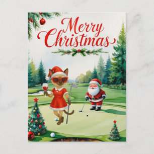 Cartes Pour Fêtes Annuelles Golf Siamese Chat est en Noël Golf Course