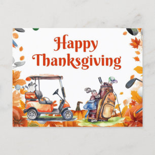 Cartes Pour Fêtes Annuelles Golf Thanksgiving avec voiturette de golf Automne 