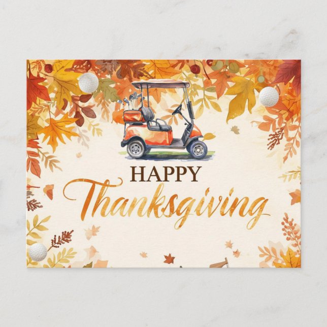 Cartes Pour Fêtes Annuelles Golf Thanksgiving avec voiturette de golf Automne  (Devant)