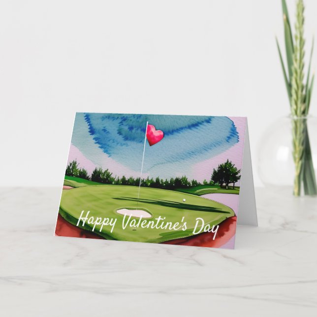 Cartes Pour Fêtes Annuelles Golf Valentine's Day à l'aquarelle de golf (Devant)