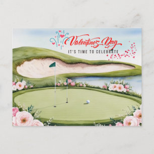 Cartes Pour Fêtes Annuelles Golf Valentine's Day avec voiturette de golf sur l