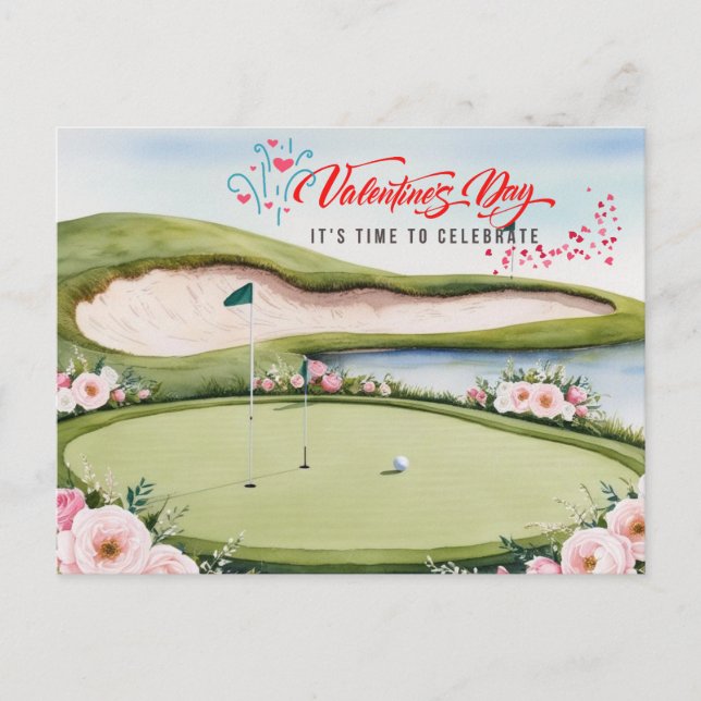 Cartes Pour Fêtes Annuelles Golf Valentine's Day avec voiturette de golf sur l (Devant)