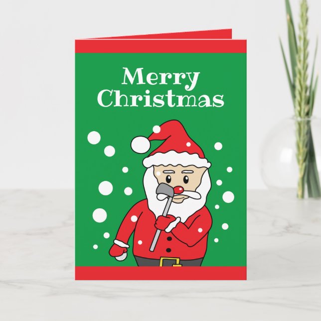 Cartes Pour Fêtes Annuelles Golf vert et rouge amusant Santa Claus (Devant)