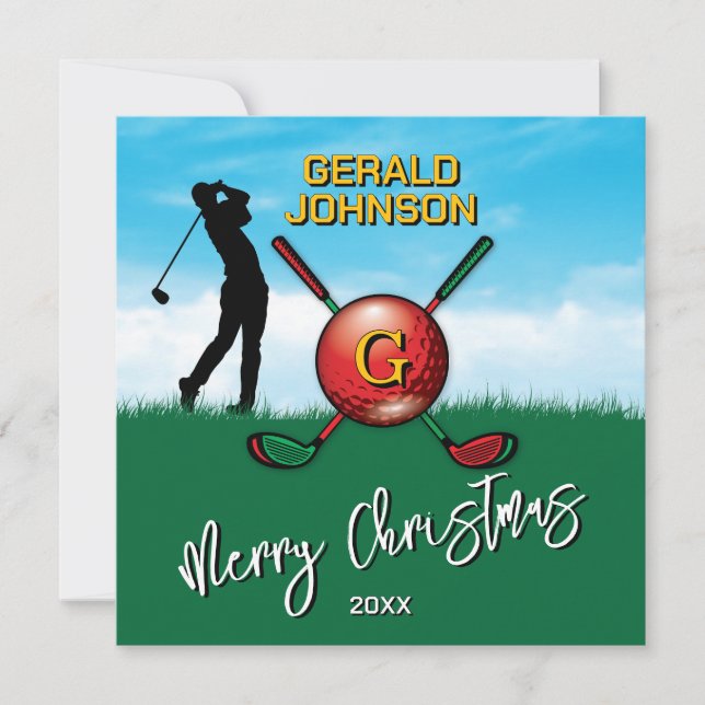 Cartes Pour Fêtes Annuelles Golfer Customisé Noël Monogramme Design (Devant)