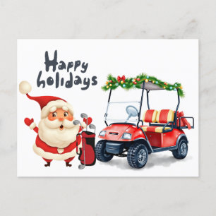 Cartes Pour Fêtes Annuelles Golfer Santa Claus avec voiturette de golf pour No