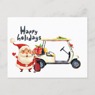 Cartes Pour Fêtes Annuelles Golfer Santa Claus avec voiturette de golf pour No