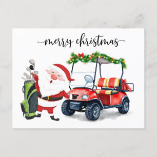 Cartes Pour Fêtes Annuelles Golfer Santa Claus avec voiturette de golf pour No