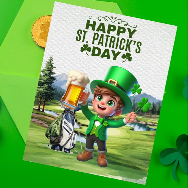 Cartes Pour Fêtes Annuelles Golfeur avec bière et Shamrock St. Patrick's Day (Créateur téléchargé)