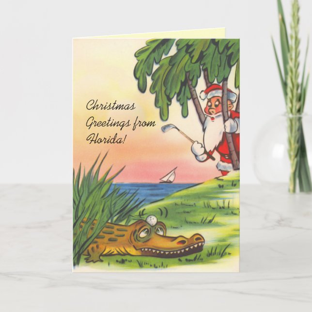 Cartes Pour Fêtes Annuelles Golfing Santa Sailboat Custom Christmas Cards (Devant)