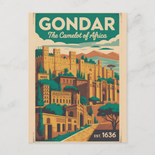 Cartes Pour Fêtes Annuelles Gondar Éthiopie Art de Affiche de Voyage Rétro