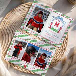 Cartes Pour Fêtes Annuelles Gondole à ski Monogramme Crête Aquarelle