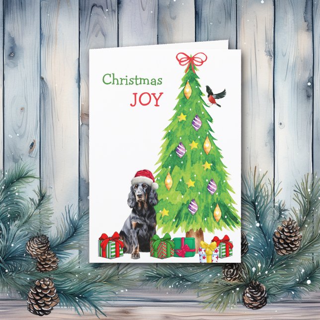 Cartes Pour Fêtes Annuelles Gordon Setter, Bird and Christmas Tree (Créateur téléchargé)