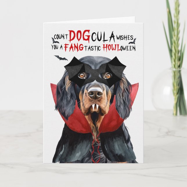 Cartes Pour Fêtes Annuelles Gordon Setter Chien Drôle Comte DOGcula Halloween (Devant)