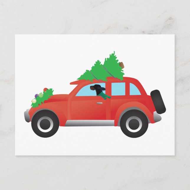 Cartes Pour Fêtes Annuelles Gordon Setter voiture avec sapin de Noël (Devant)