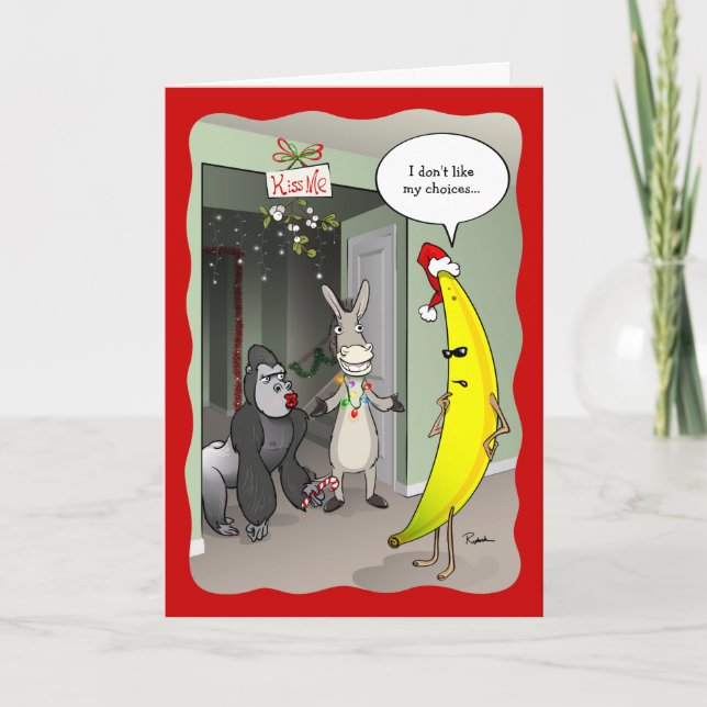Cartes Pour Fêtes Annuelles Gorille Banane Âne Drôle de Noël (Devant)