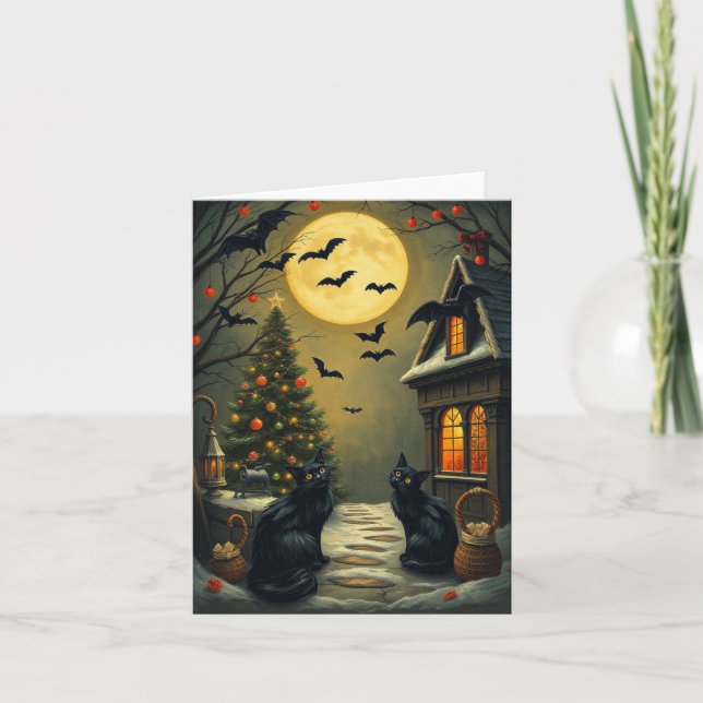 Cartes Pour Fêtes Annuelles Goth Chat Noël (Devant)