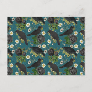 Cartes Pour Fêtes Annuelles Goth Crows et Roses noirs Profond Turquoise Motif