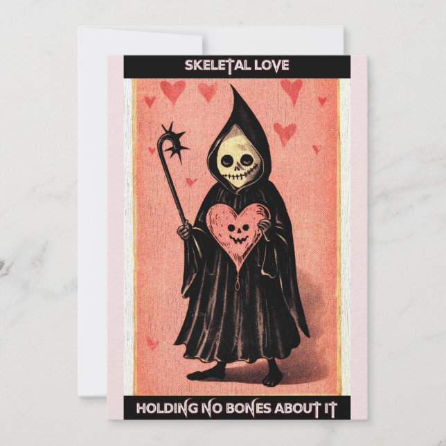 Cartes Pour Fêtes Annuelles Goth Éffrayant Valentine Grim Reaper avec coeur (Devant)