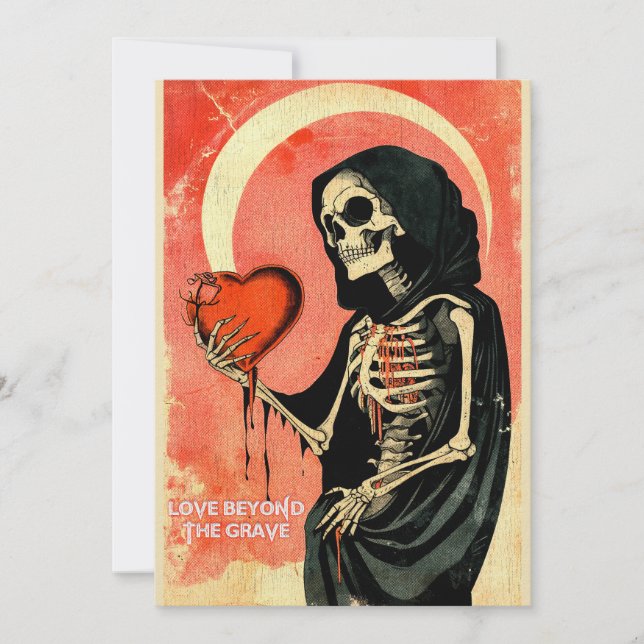 Cartes Pour Fêtes Annuelles Goth Éffrayant Valentine Grim Reaper avec coeur (Devant)