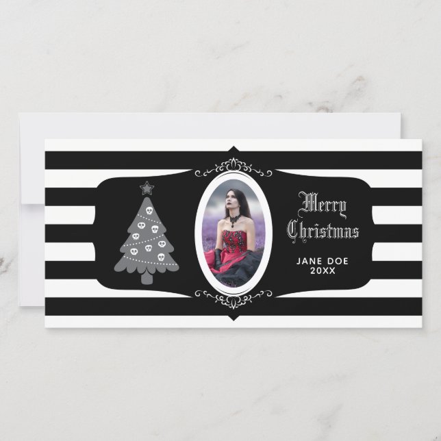 Cartes Pour Fêtes Annuelles Gothic Christmas Tree With Cameo Photo Card (Devant)