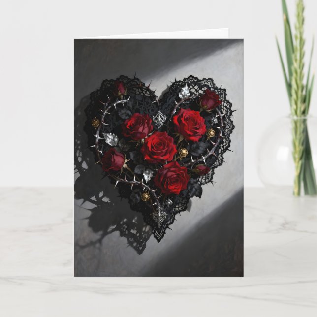 Cartes Pour Fêtes Annuelles Gothic Heart and Roses Valentine's Day (Devant)