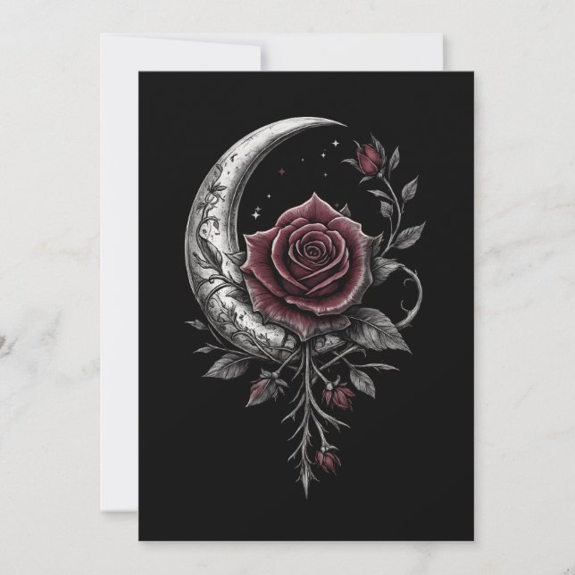 Cartes Pour Fêtes Annuelles Gothic Rose Crescent Moon Dark Floral Artwork (Devant)