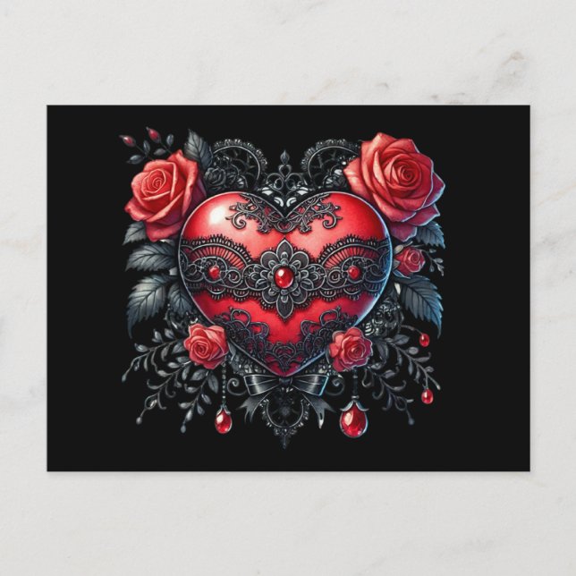 Cartes Pour Fêtes Annuelles Gothic Valentine Heart Postcard (Devant)