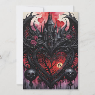 Cartes Pour Fêtes Annuelles Gothic Valentine Red Hearts Black Castle
