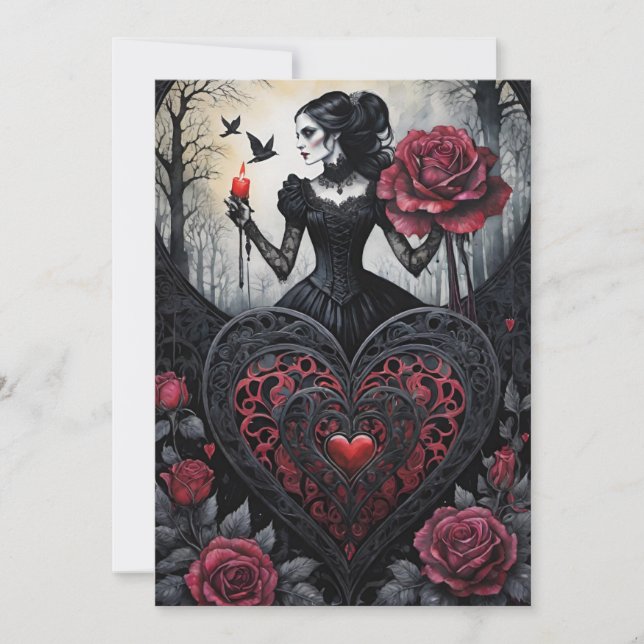 Cartes Pour Fêtes Annuelles Gothic Victorian Valentine's Day Hearts Roses (Devant)