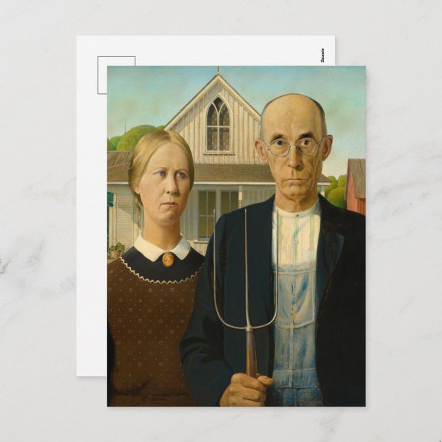 Cartes Pour Fêtes Annuelles gothique américain par Grant Wood (Devant / Derrière)