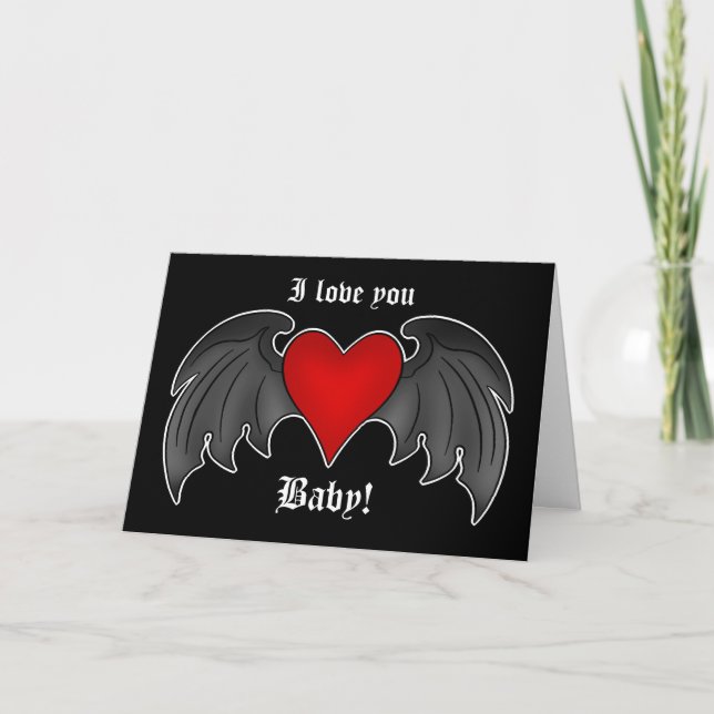 Cartes Pour Fêtes Annuelles Gothique coeur ailé romantique Saint Valentin (Devant)