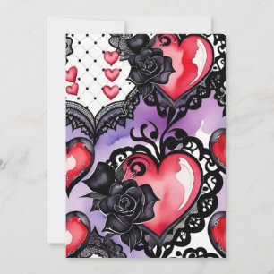 Cartes Pour Fêtes Annuelles Gothique Saint-Valentin Cœurs Rouges Dentelle Noir