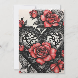 Cartes Pour Fêtes Annuelles Gothique Saint-Valentin Rouge & Cœurs et Roses Noi