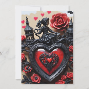 Cartes Pour Fêtes Annuelles Gothique Saint-Valentin Rouge & Cœurs et Roses Noi