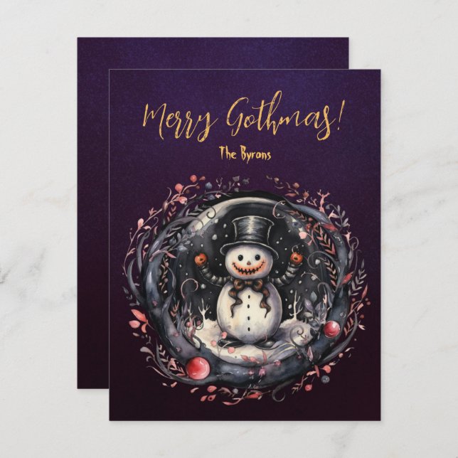 Cartes Pour Fêtes Annuelles Gothique Snowman Xmas (Devant / Derrière)