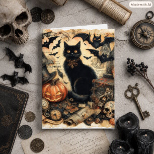Cartes Pour Fêtes Annuelles Gothique Vintage Chat Noir Halloween Fête