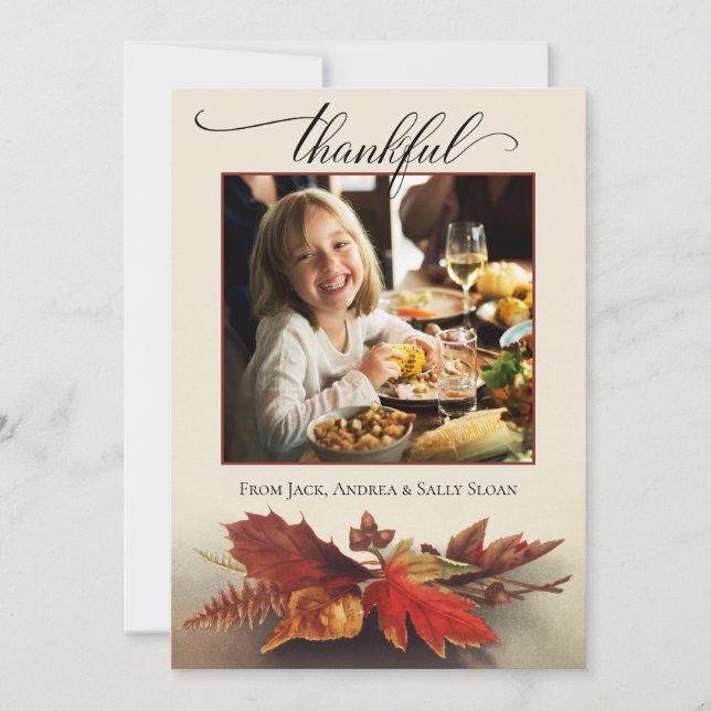 Cartes Pour Fêtes Annuelles Grâces Script Chute Foliage Thanksgiving Photo (Devant)