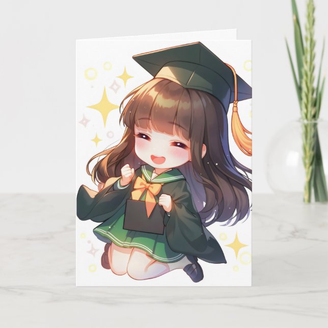 Cartes Pour Fêtes Annuelles Graduation Anime Girl Student (Devant)