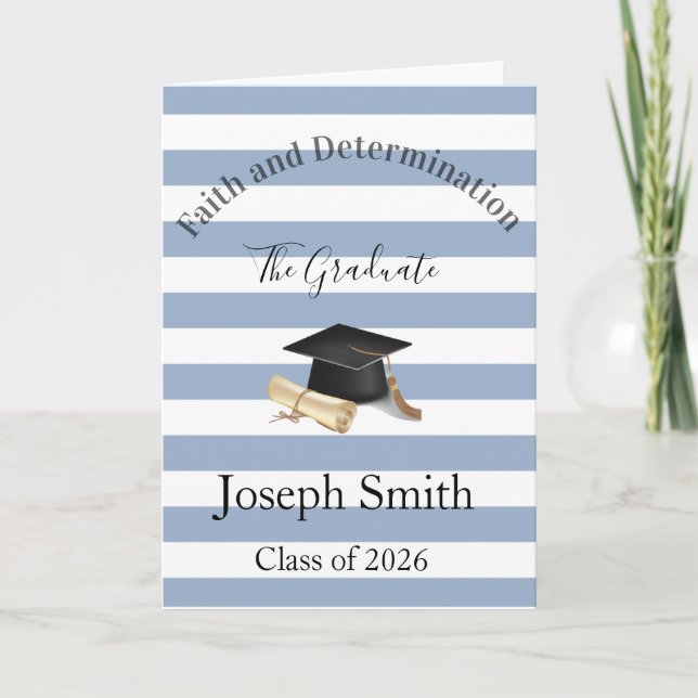Cartes Pour Fêtes Annuelles Graduation Cute Blue & White Stripe Greeting Card  (Devant)