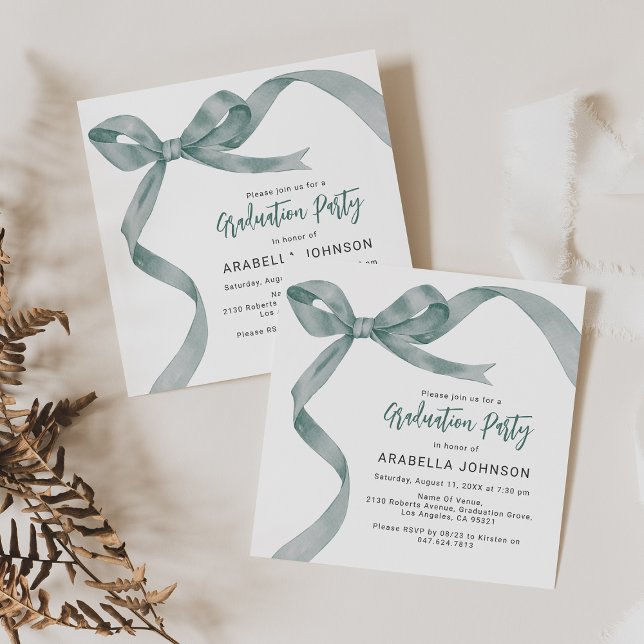 Cartes Pour Fêtes Annuelles Graduation tendance de la Bow verte (Créateur téléchargé)