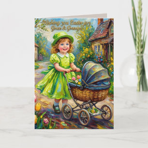 Cartes Pour Fêtes Annuelles GRAN & GRAMPS~ PÂQUES ART VINTAGE ~ Enfant douce ~